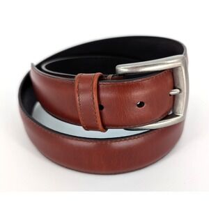 Johnston & Murphy Brown Waxed Leather Belt Brass Buckle Nickel Finish Mens 34